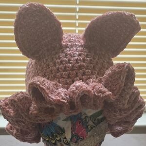 Handmade Crochet Pink Piggy Hat